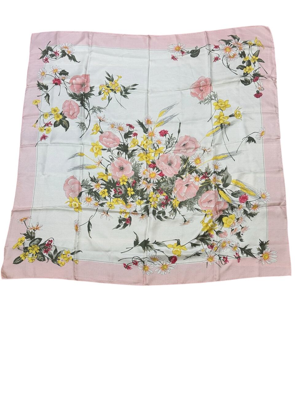 ViNTaGe Large Pink Floral Silk Scarf Japan 35" X 35"